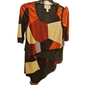 Joseph Ribkoff Geometric Knit Tunic Top Women's Sz 10 Asymmetrical Artsy Retro